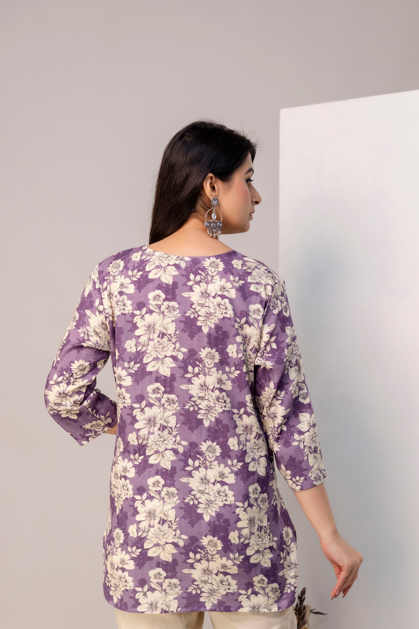Lievva Women's Lavender Floral Printed Kurti Top | Elegant Casual Ethnic Wear for Women