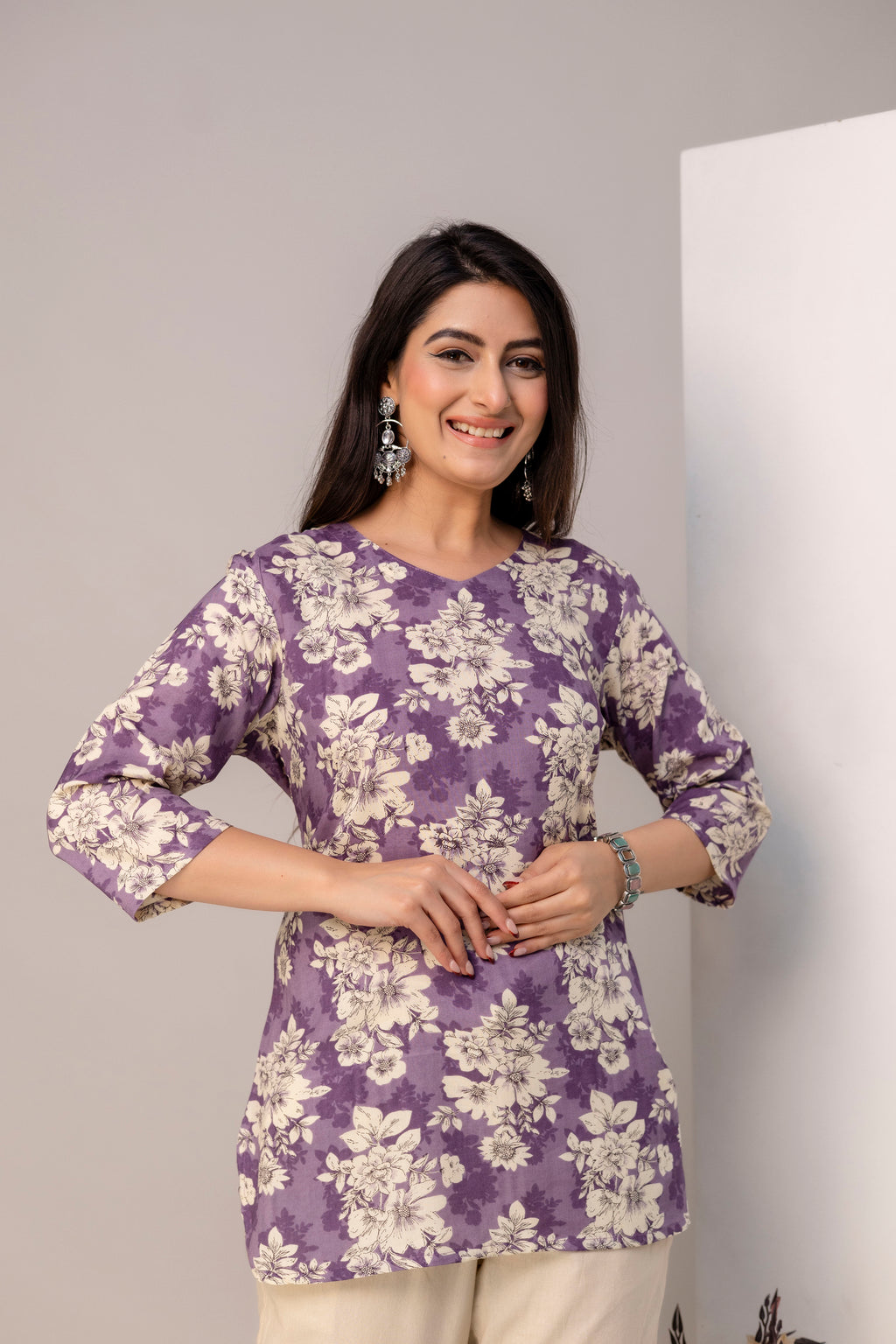 Lavender Floral Kurti -004
