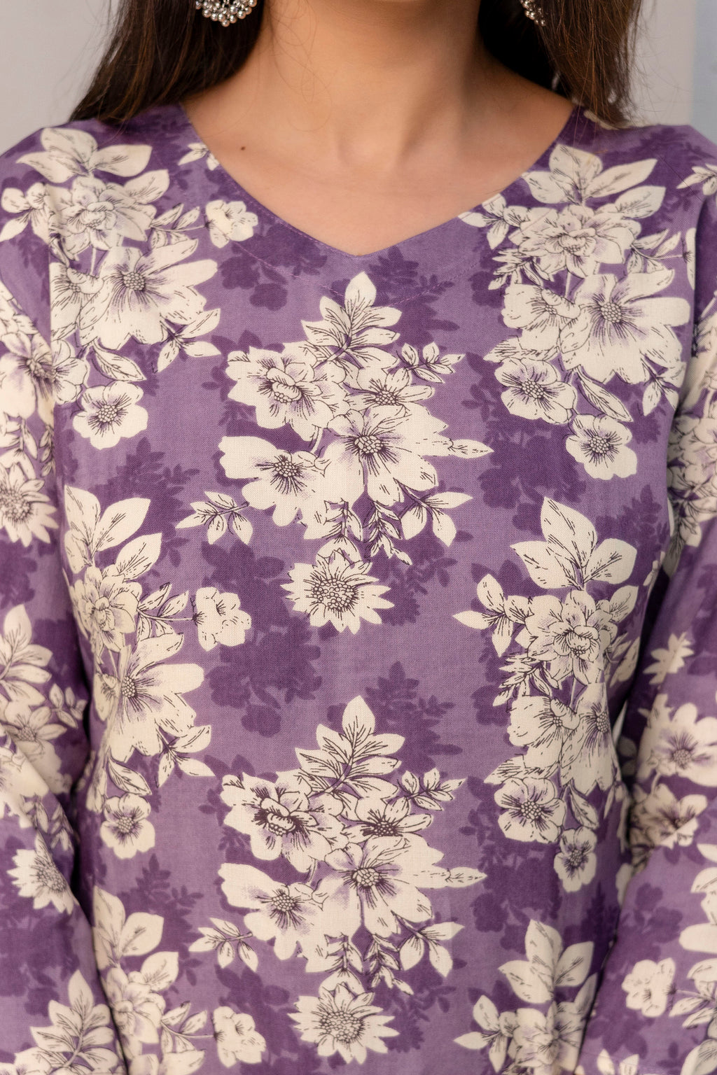 Lavender Floral Kurti -004