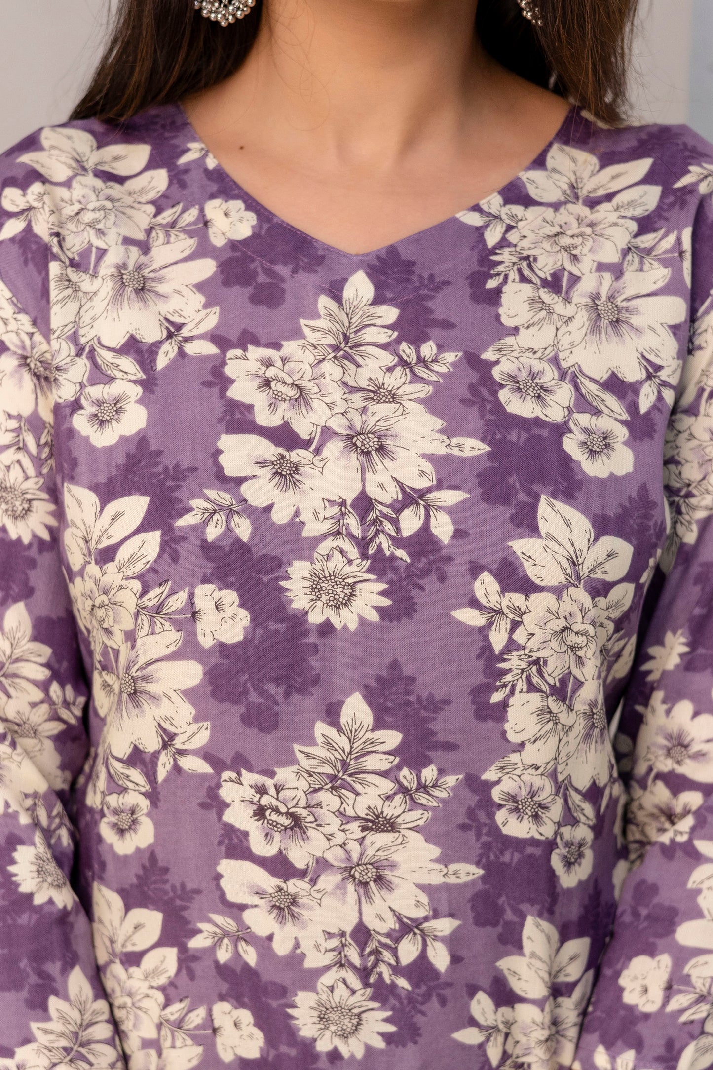 Lievva Women's Lavender Floral Printed Kurti Top | Elegant Casual Ethnic Wear for Women