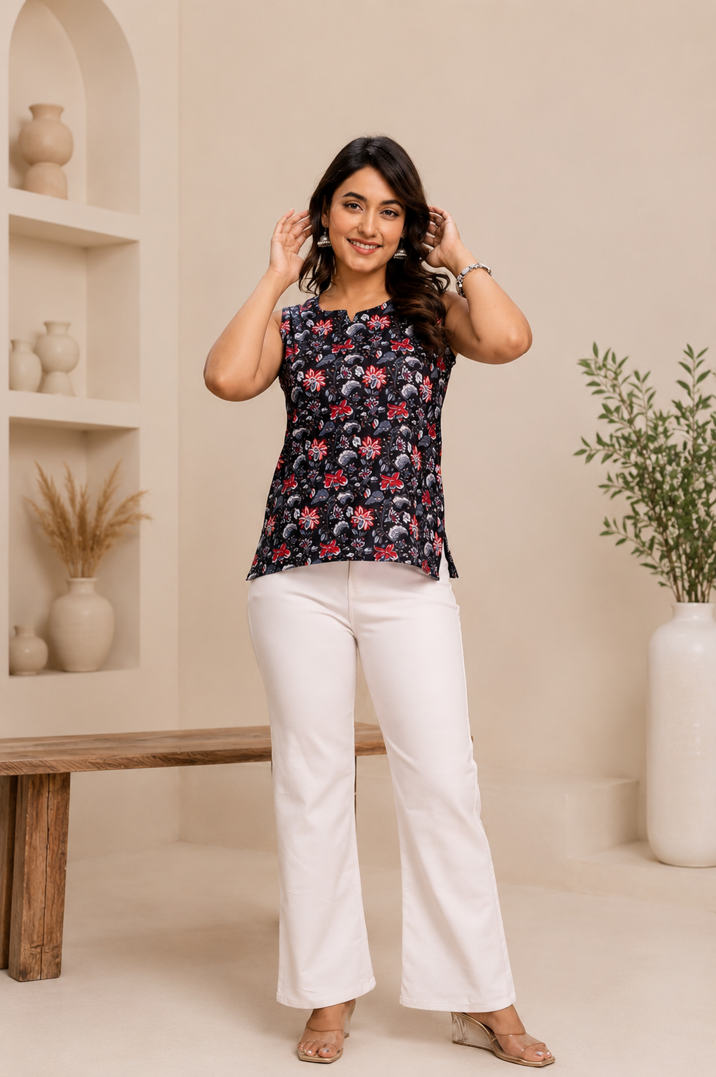 Black Floral Printed kurti-008