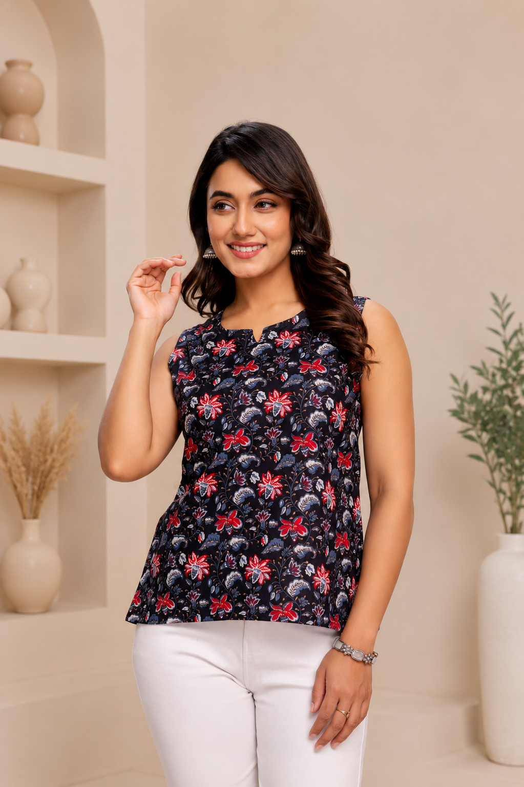 Black Floral Printed kurti-008