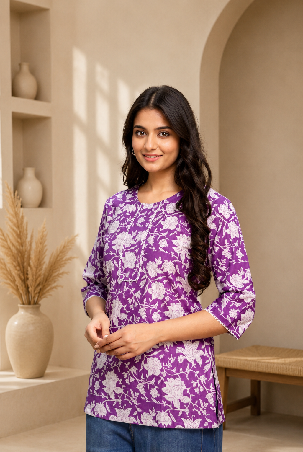 Purple Flor Kurti | Lievva-012