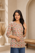 Beige Floral Kurti--013