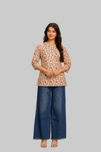 Beige Floral Kurti