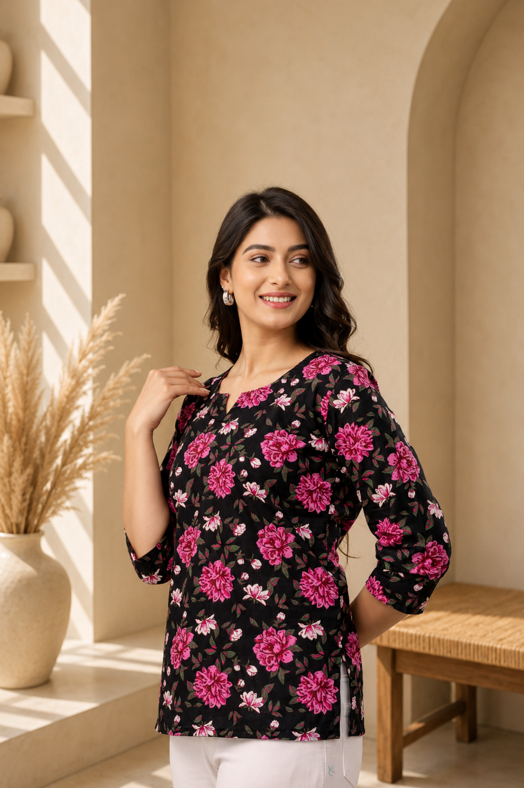 Black Floral Kurti-015