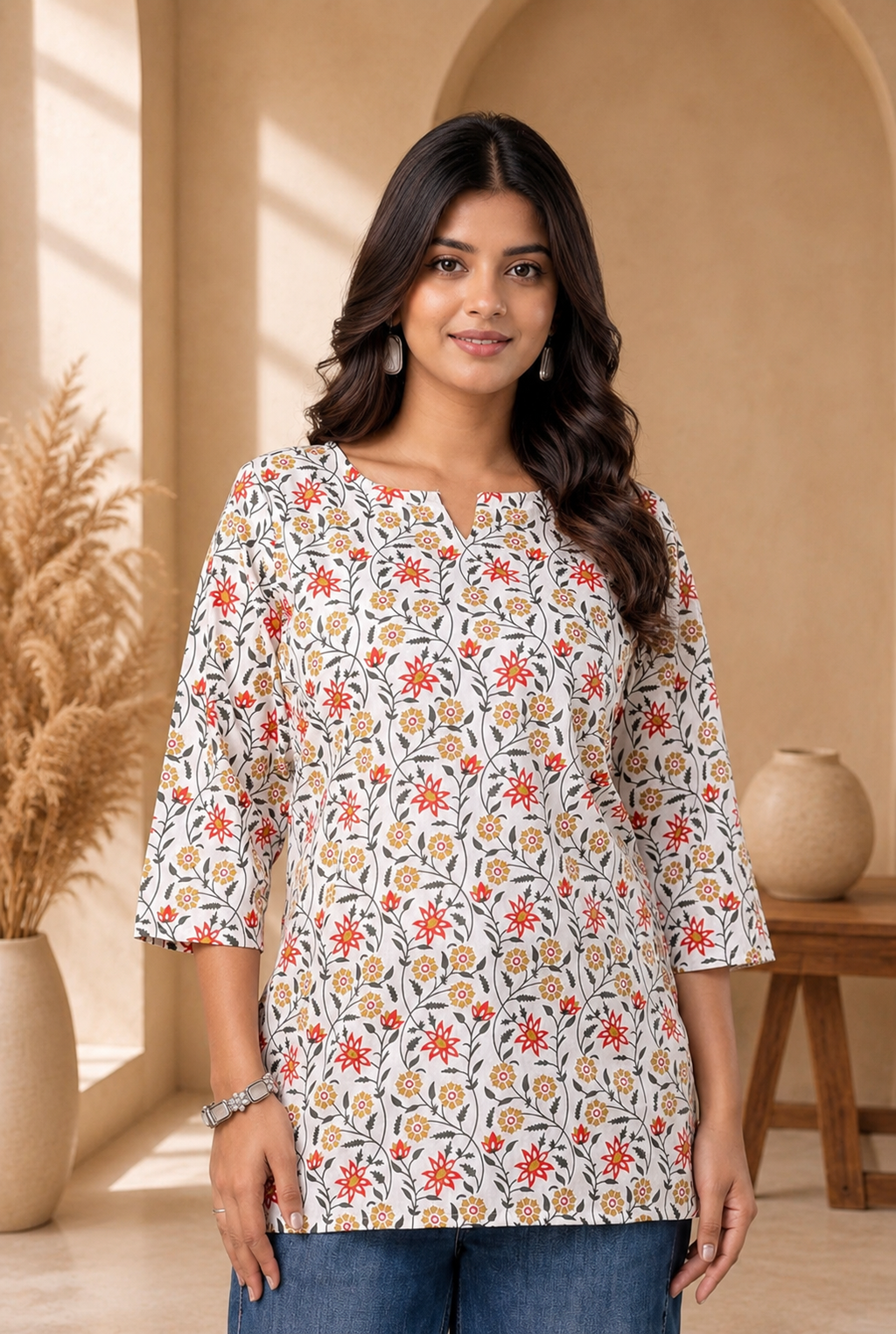White Floral Kurti-011