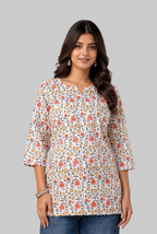 White Floral Round-Neck Kurti