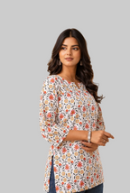White Printed Straight Kurti