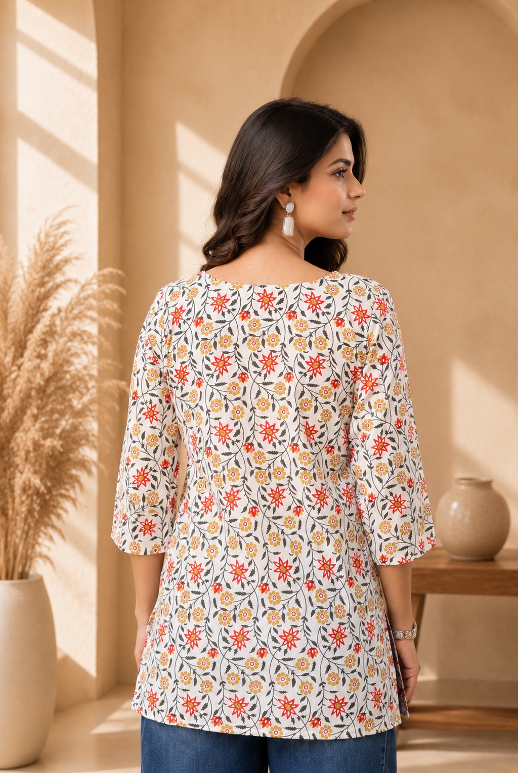 White Printed Straight Kurti-017