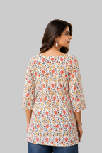 White Printed Straight Kurti