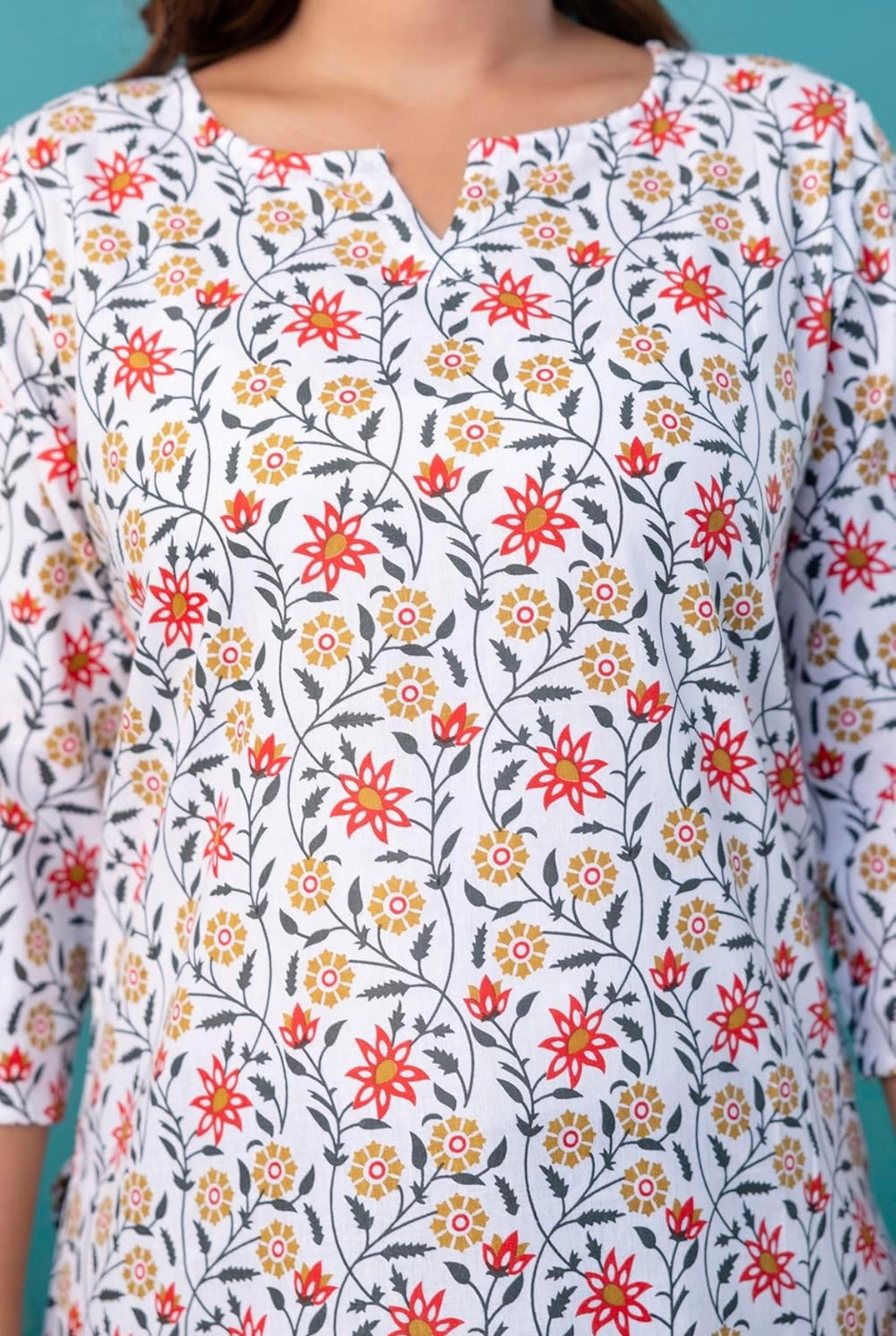 White Floral Kurti-011
