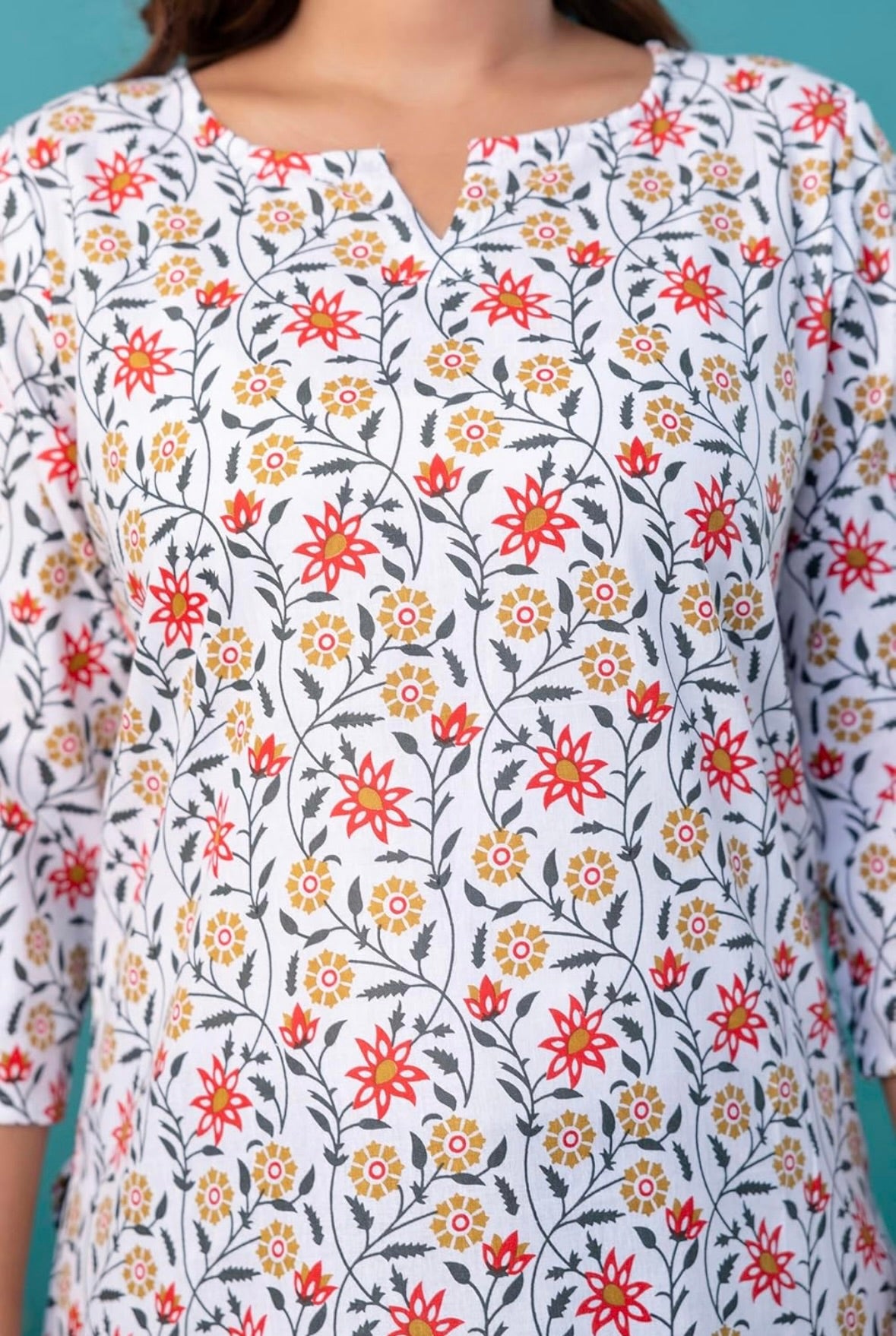 White Floral Kurti-011