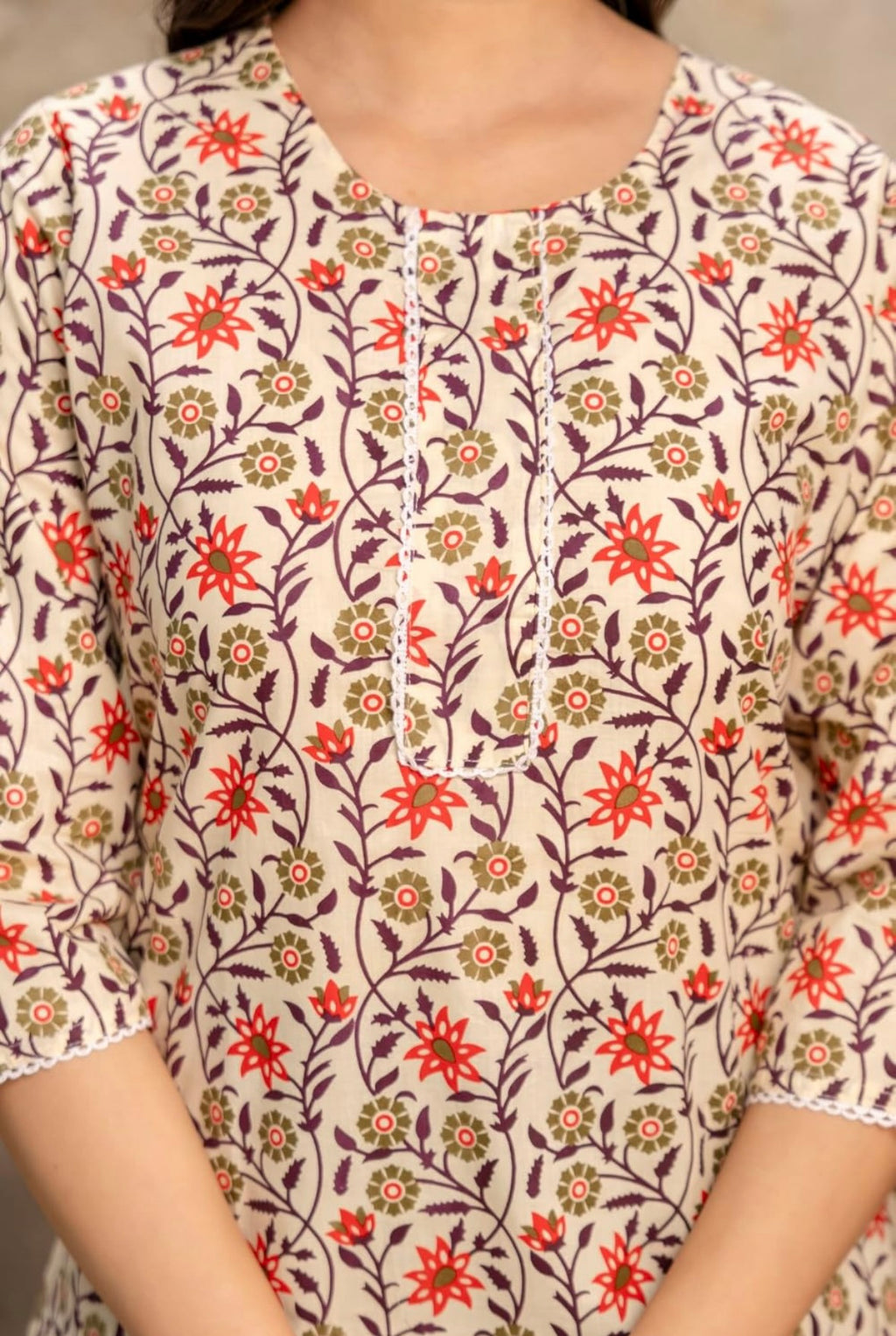Beige Floral Kurti--013