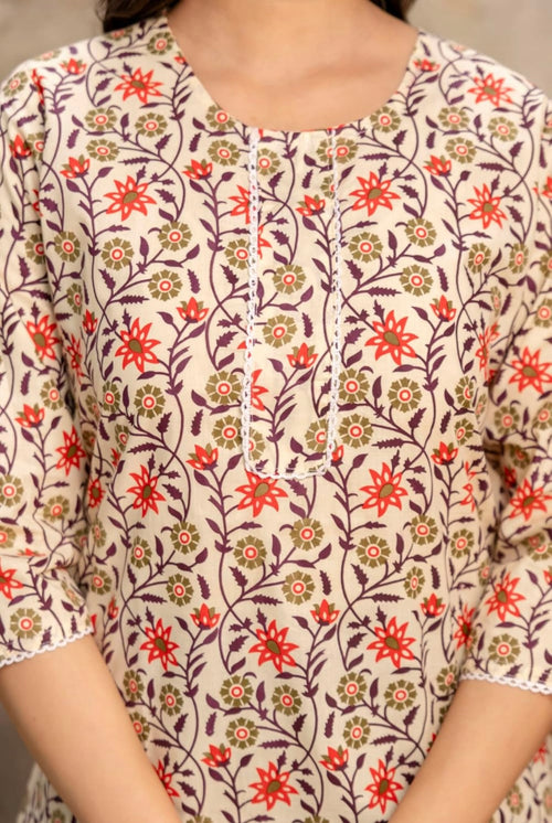 Beige Floral Kurti