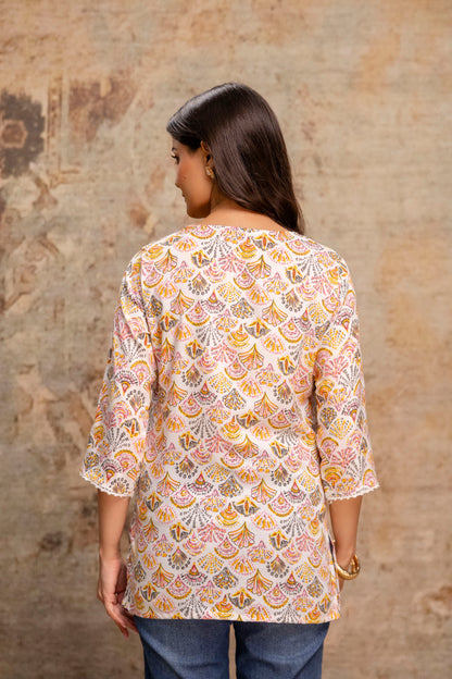 Lievva Women's White Multicolor Floral Printed Kurti Top | Casual Ethnic Wear for Women