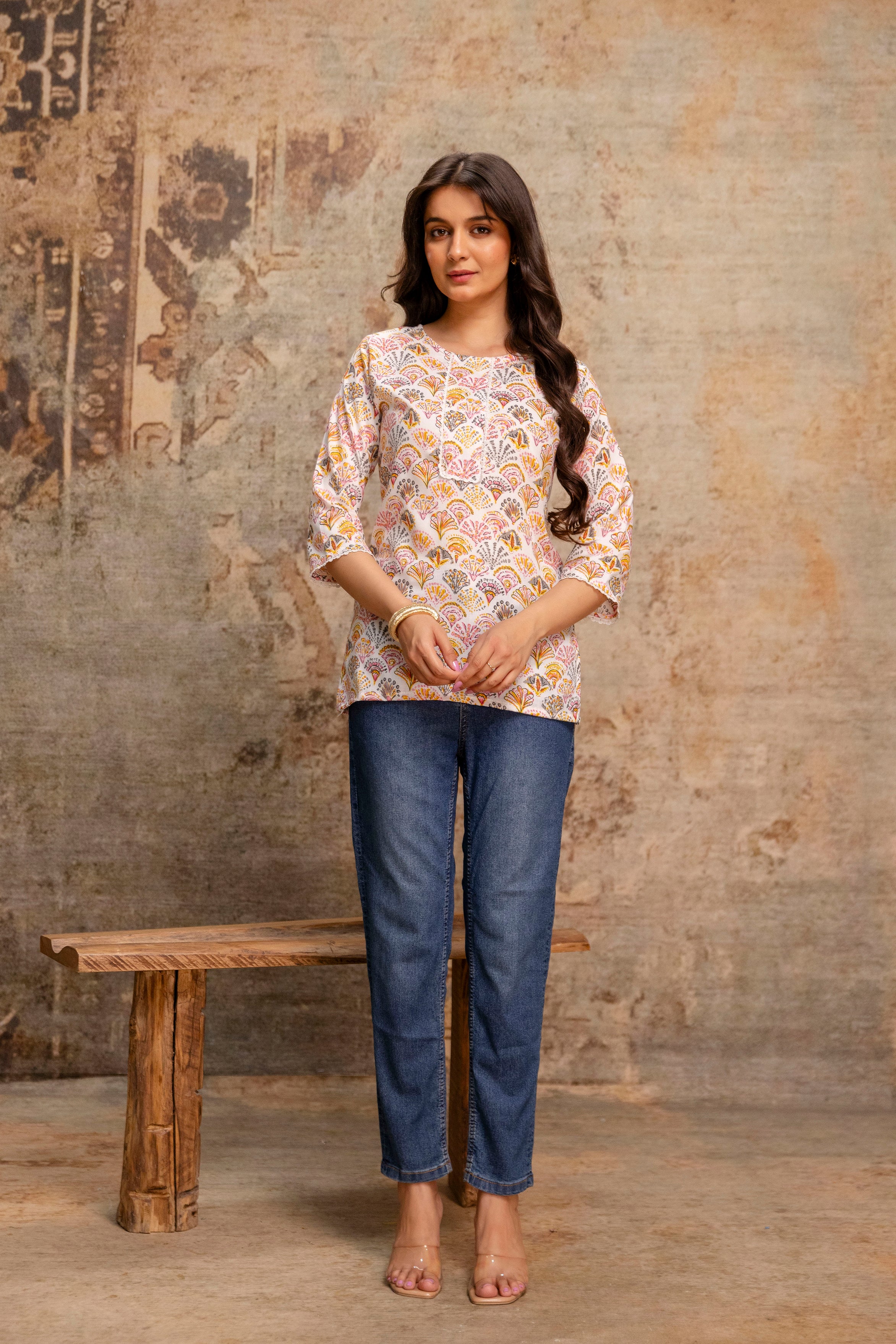 White Multicolor Floral Kurti