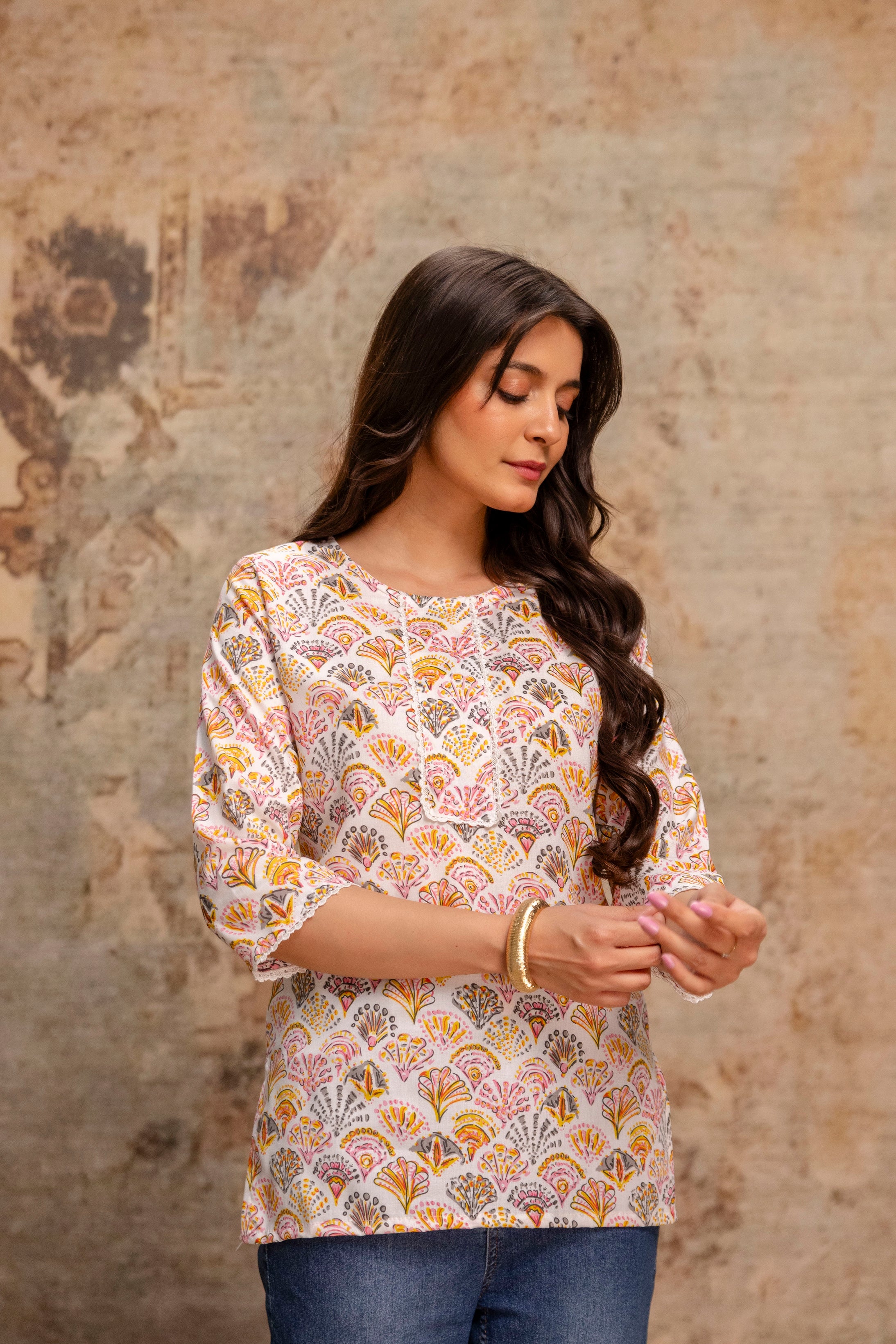 White Multicolor Floral Kurti