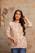 White Multicolor Floral Kurti