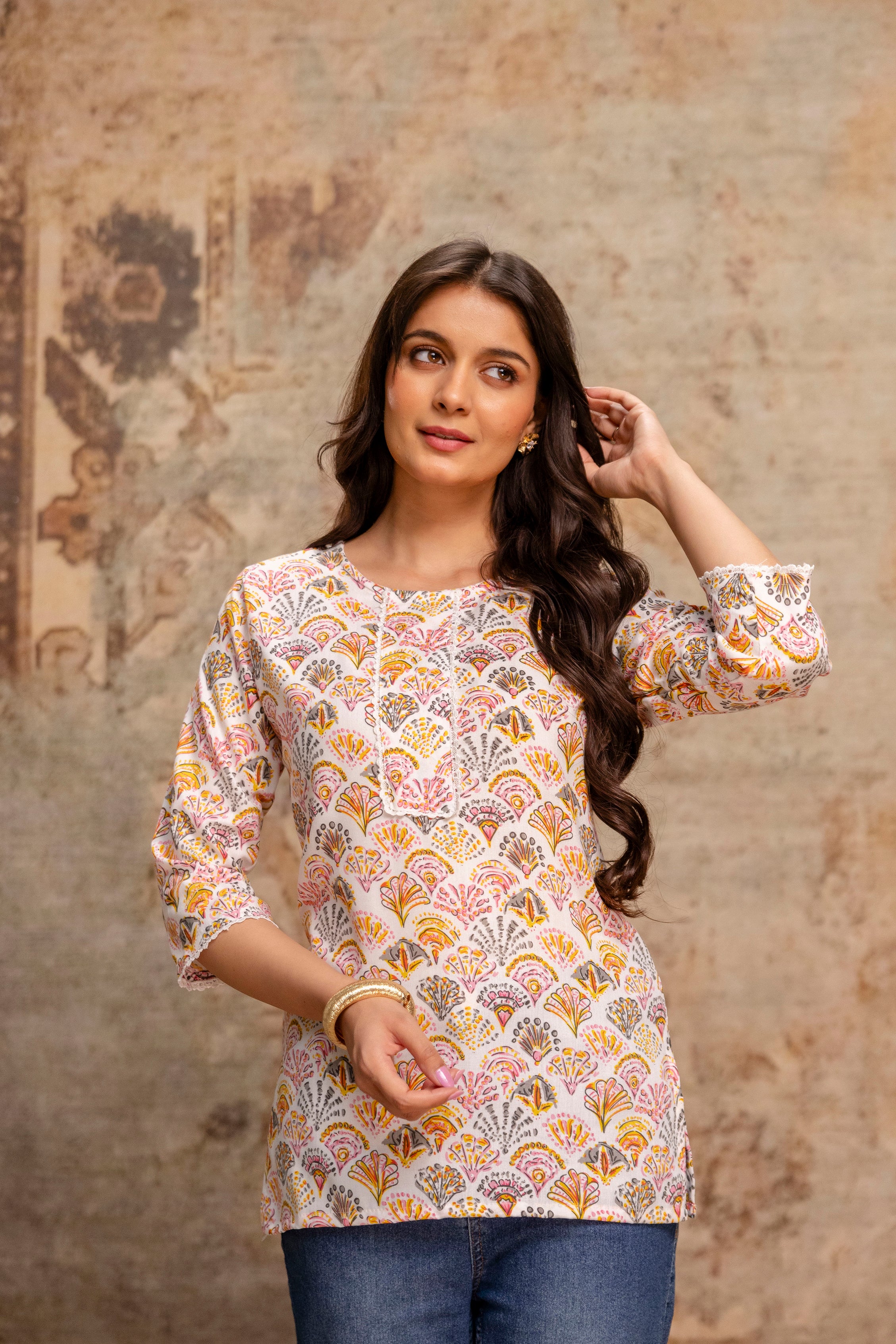 White Multicolor Floral Kurti