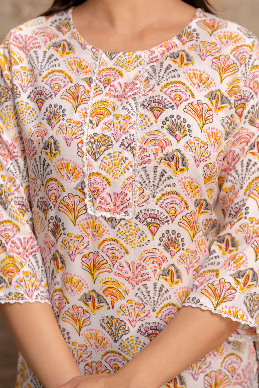 White Multicolor Floral Kurti