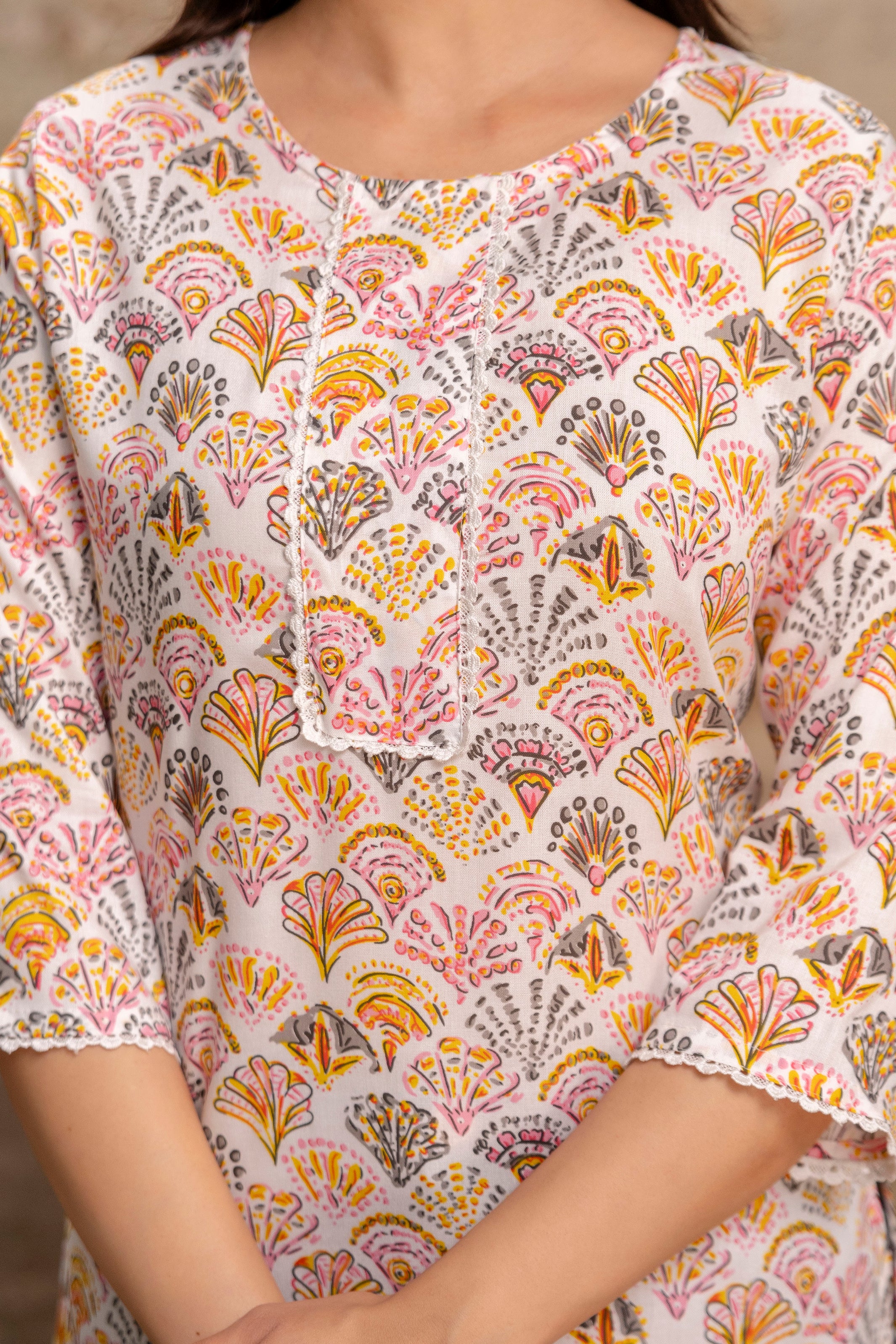 White Multicolor Floral Kurti