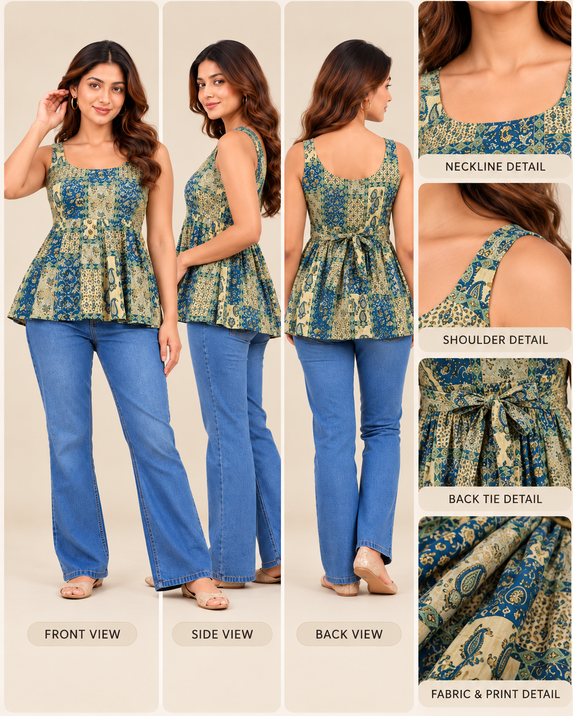 Lievva Sleveless Peplum Kurti (green)