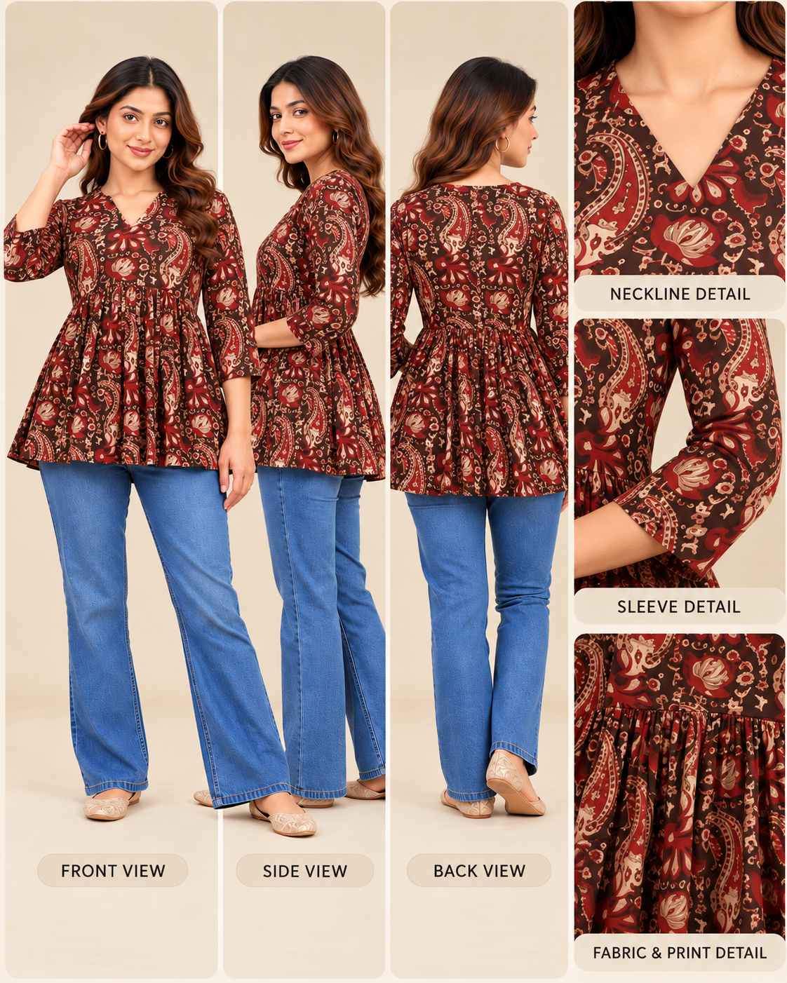 Lievva Aarvi Maroon 100% Cotton Kurti